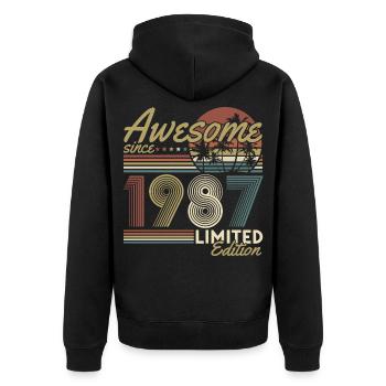 Cadeau rétro vintage d’anniversaire 1987 - Veste à capuche bio Premium Unisexe - noir - Dos - Nico (187cm)