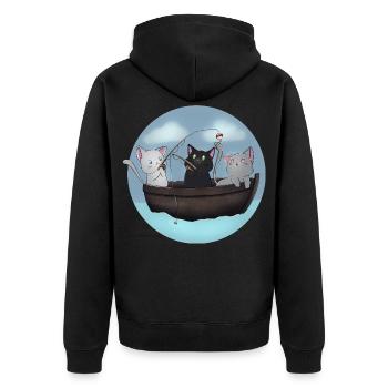 Kawaii Cats Fishing Boat Shirt - Unisex Premium Organic Zip Hoodie - black - Back - Nico (187cm)