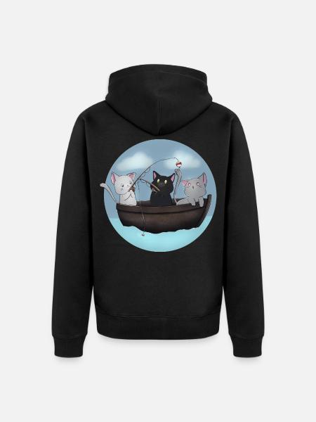 Kawaii Cats Fischerboot-Hemd - Unisex Premium Bio Zip Hoodie - Schwarz
