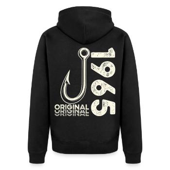 61st Birthday Gift Angler Fishing Man 1965 - Unisex Premium Organic Zip Hoodie - black - Back - Nico (187cm)