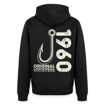 66th Birthday Gift Angler Fishing Man 1960's - Unisex Premium Organic Zip Hoodie - black - Back - Nico (187cm)