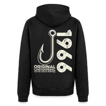 60th Birthday Gift Angler Fishing Man 1966 - Unisex Premium Organic Zip Hoodie - black - Back - Nico (187cm)