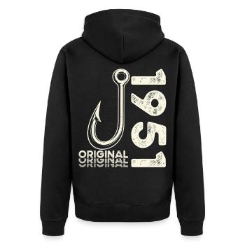 75th Birthday Gift Angler Fishing Man 1951 - Unisex Premium Organic Zip Hoodie - black - Back - Nico (187cm)