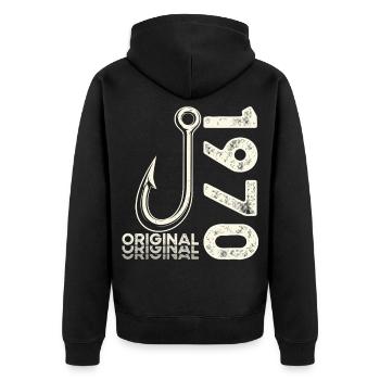 56th Birthday Gift Angler Fishing Man 1970's - Unisex Premium Organic Zip Hoodie - black - Back - Nico (187cm)