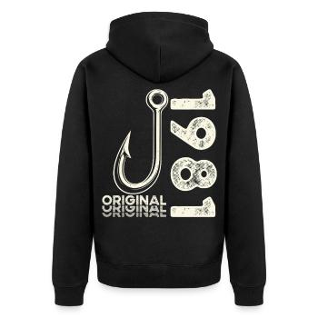 45th Birthday Gift Angler Fishing Man 1981 - Unisex Premium Organic Zip Hoodie - black - Back - Nico (187cm)