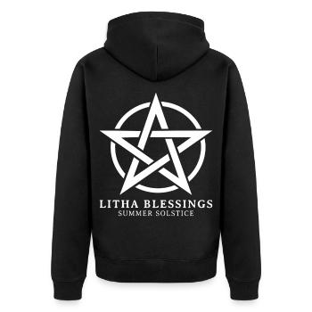 Litha Pagan: Sommersonnenwende, Mittsommer, Mittsommer, Mittsommer. - Unisex Premium Bio Zip Hoodie - Schwarz - Hinten - Nico (187cm)