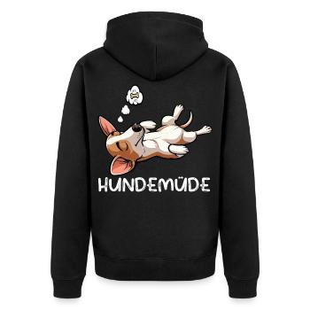 Hundemüde Podenco Podencos Podencoliebhaber  - Unisex Premium Bio Zip Hoodie - Schwarz - Hinten - Nico (187cm)