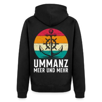 Ostsee Urlaub MEER UND MEHR Lustiges - Unisex Premium Bio Zip Hoodie - Schwarz - Hinten - Nico (187cm)