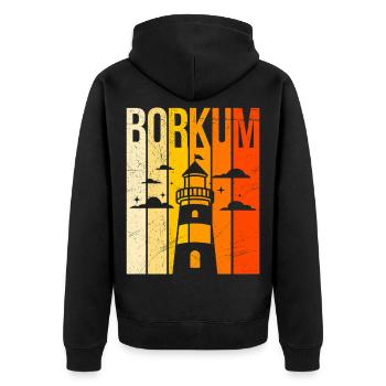Borkumer Insel BORKUM Nordsee Urlaub Lustig - Unisex Premium Bio Zip Hoodie - Schwarz - Hinten - Nico (187cm)