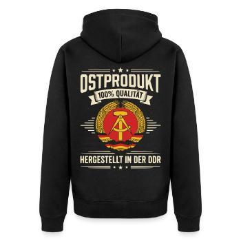 Ostprodukt DDR 100 Prozent Qualität Ostalgie - Unisex Premium Bio Zip Hoodie - Schwarz - Hinten - Nico (187cm)