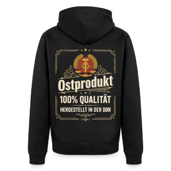 Ostprodukt DDR 100 Prozent Qualität Nostalgie - Unisex Premium Bio Zip Hoodie - Schwarz - Hinten - Nico (187cm)