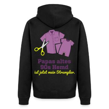 Papas 90er Hemd Upcycling Baby Strampler - Unisex Premium Bio Zip Hoodie - Schwarz - Hinten - Nico (187cm)