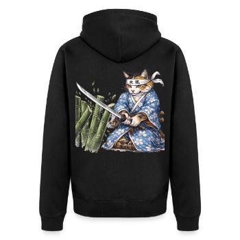 Samurai Cat with Katana – Japanese Ukiyo-e Style - Unisex Premium Organic Zip Hoodie - black - Back - Nico (187cm)