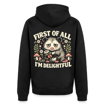 Charmantes Opossum - Unisex Premium Bio Zip Hoodie - Schwarz - Hinten - Nico (187cm)