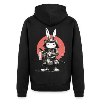 Samurai Rabbit in Armor with Katana - Unisex Premium Organic Zip Hoodie - black - Back - Nico (187cm)