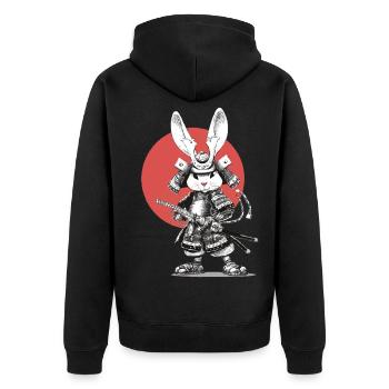 Samurai Rabbit in Armor with Katana - Unisex Premium Organic Zip Hoodie - black - Back - Nico (187cm)
