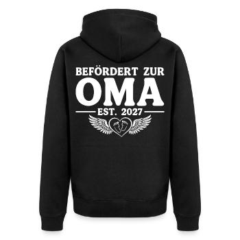 Befördert zur Oma 2027 – Baby Ankündigung - Unisex Premium Bio Zip Hoodie - Schwarz - Hinten - Nico (187cm)