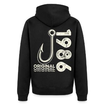 40th Birthday Gift Angler Fishing Man 1986 - Unisex Premium Organic Zip Hoodie - black - Back - Nico (187cm)