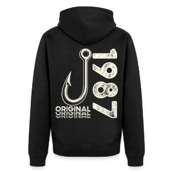 39th Birthday Gift Angler Fishing Man 1987 - Unisex Premium Organic Zip Hoodie - black - Back - Nico (187cm)