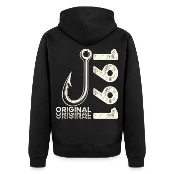 35th Birthday Gift Angler Fishing Man 1991 - Unisex Premium Organic Zip Hoodie - black - Back - Nico (187cm)