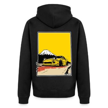 Fuji Drift Car Aufkleberkunst - Unisex Premium Bio Zip Hoodie - Schwarz - Hinten - Nico (187cm)