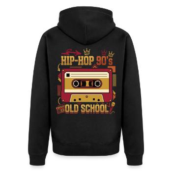 Hip Hop 90er Oldschool Kassette Retro - Unisex Premium Bio Zip Hoodie - Schwarz - Hinten - Nico (187cm)
