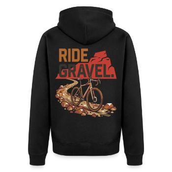 Ride Gravel Fahrrad Offroad Bike Abenteuer - Unisex Premium Bio Zip Hoodie - Schwarz - Hinten - Nico (187cm)