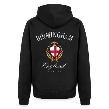 Birmingham England Wappen Krone – Reise Souvenir - Unisex Premium Bio Zip Hoodie - Schwarz - Hinten - Nico (187cm)