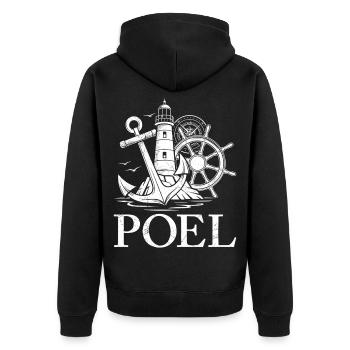 Poel Souvenier INSEL POEL OSTSEE Retro Lustiges - Unisex Premium Bio Zip Hoodie - Schwarz - Hinten - Nico (187cm)