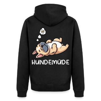 Hundemüde Französische Bulldogge Frenchie Frenchie - Unisex Premium Bio Zip Hoodie - Schwarz - Hinten - Nico (187cm)