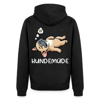 Hundemüde Französische Bulldogge Frenchie Frenchie - Unisex Premium Bio Zip Hoodie - Schwarz - Hinten - Nico (187cm)