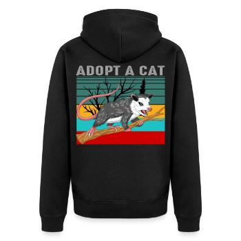 Vintage-Opossum-Shirt – Retro Adopt A Cat - Unisex Premium Bio Zip Hoodie - Schwarz - Hinten - Nico (187cm)