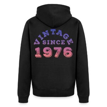 Vintage 1976 - Unisex Premium Bio Zip Hoodie - Schwarz - Hinten - Nico (187cm)