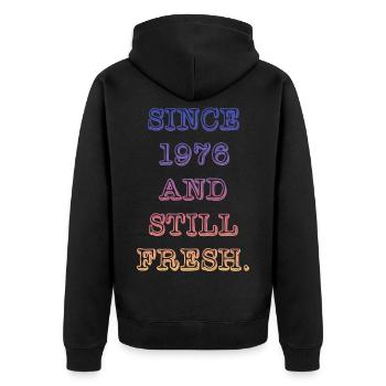 Vintage 1976 - Unisex Premium Bio Zip Hoodie - Schwarz - Hinten - Nico (187cm)
