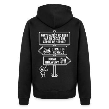 Fortunately No Beer Strait of Hormuz Humor - Unisex Premium Organic Zip Hoodie - black - Back - Nico (187cm)