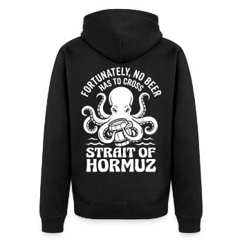 Fortunately No Beer Strait of Hormuz Humor - Unisex Premium Organic Zip Hoodie - black - Back - Nico (187cm)