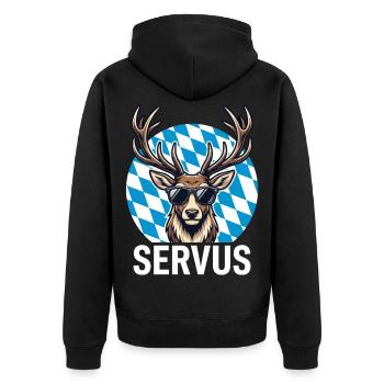 Servus Cooler Hirsch Bayern Volksfest - Unisex Premium Bio Zip Hoodie - Schwarz - Hinten - Nico (187cm)