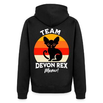 Team Devon Rex - Unisex Premium Organic Zip Hoodie - black - Back - Nico (187cm)