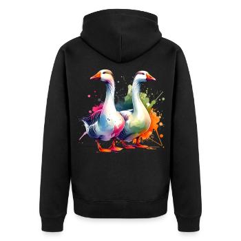 Emdengans Embden Goose - Unisex Premium Bio Zip Hoodie - Schwarz - Hinten - Nico (187cm)