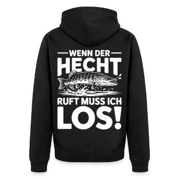 Angler Spruch Hecht - Unisex Premium Bio Zip Hoodie - Schwarz - Hinten - Nico (187cm)
