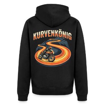 Kurvenkönig - Retro Motorrad Biker Geschenk - Unisex Premium Bio Zip Hoodie - Schwarz - Hinten - Nico (187cm)