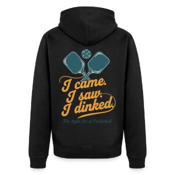 Pickleball, ich kam, ich sah, ich habe lustigen Spieler gehabt. - Unisex Premium Bio Zip Hoodie - Schwarz - Hinten - Nico (187cm)
