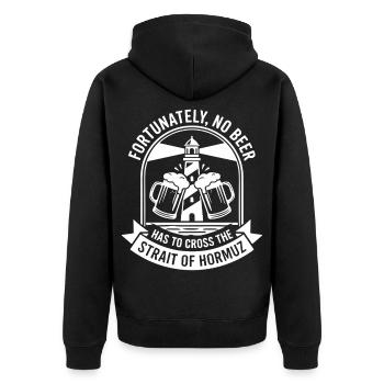 Fortunately No Beer Strait of Hormuz Humor - Unisex Premium Organic Zip Hoodie - black - Back - Nico (187cm)
