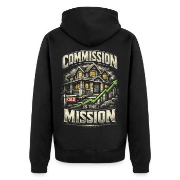 Immobilienmakler Makler Commission Is The Mission - Unisex Premium Bio Zip Hoodie - Schwarz - Hinten - Nico (187cm)