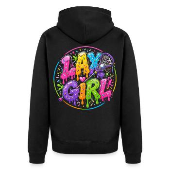 Lax Girl: Neon Style Lacrosse - Unisex Premium Organic Zip Hoodie - black - Back - Nico (187cm)