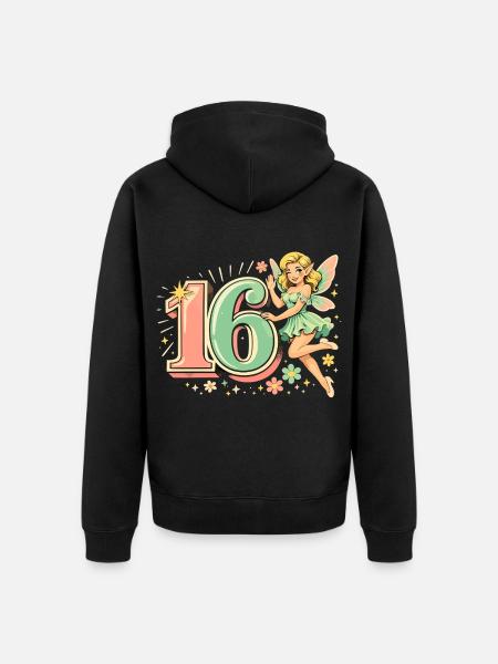 Retro Elf 16 – Vintage reklameprint i pastel - Premium økologisk unisex-hættejakke - sort