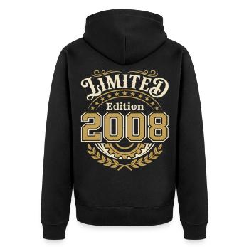 Vintage 2008 Jahrgang Limitierte Edition - Unisex Premium Bio Zip Hoodie - Schwarz - Hinten - Nico (187cm)