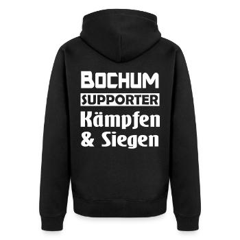 Bochum Supporter: Kämpfen & Siegen - Unisex Premium Bio Zip Hoodie - Schwarz - Hinten - Nico (187cm)