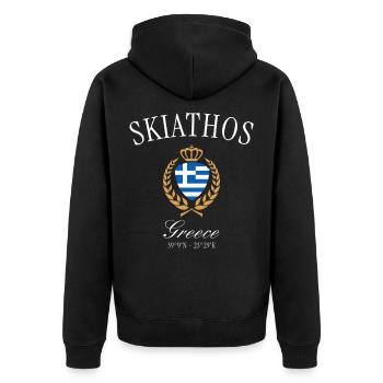 Skiathos Griechenland Wappen Krone Reise Souvenir - Unisex Premium Bio Zip Hoodie - Schwarz - Hinten - Nico (187cm)