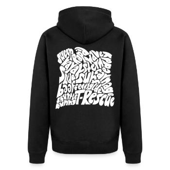 Quadratische Wortwolke zum Thema Wildwasser - Unisex Premium Bio Zip Hoodie - Schwarz - Hinten - Nico (187cm)